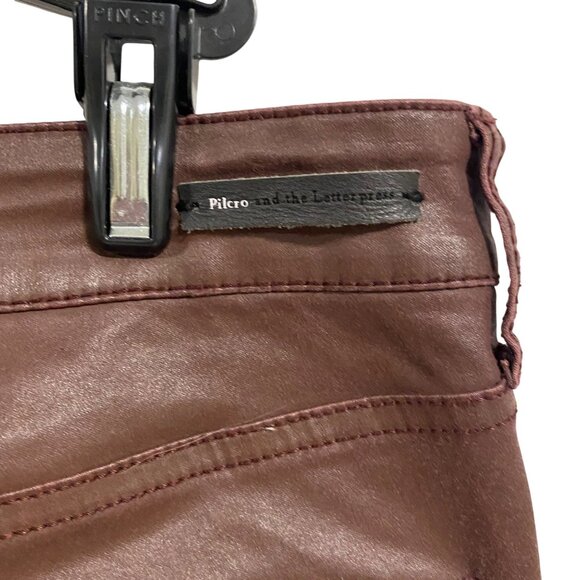 Anthro Pilcro‎ Script Coated Jeans with Side Lace Up Ties Size 28 in Clay - Picture 6 of 12